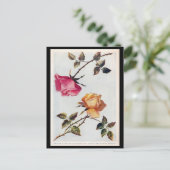 ピンクビクトリアンと黄色のバラの葉書 ポストカード (スタンド正面)