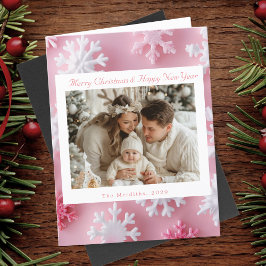 ピンクビクトリアンのスノーフレークのクリスマスフォト サンキューカード