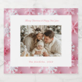 ピンクビクトリアンのスノーフレークのクリスマスフォト スパークリングワインラベル (シングルラベル)