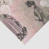 ピンクビクトリアンのデコページの女性とバラ 薄葉紙 (詳細)