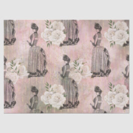 ピンクビクトリアンのデコページの女性とバラ 薄葉紙