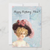 ピンクビクトリアンのバラで羽毛の帽子の女性 カード (正面)