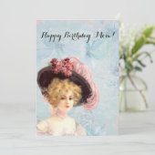 ピンクビクトリアンのバラで羽毛の帽子の女性 カード (スタンド正面)