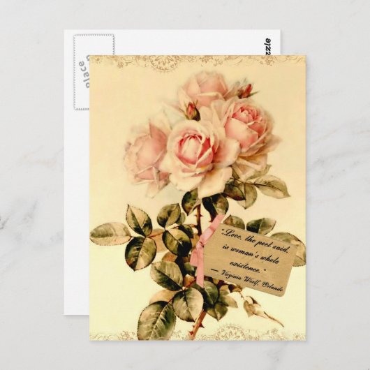 ピンクビクトリアンのバラとやる気を起こさせる引用文 ポストカード (正面/裏面)