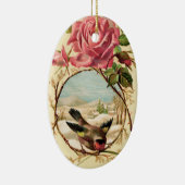 ピンクビクトリアンのバラとバードオーバルオーナメント セラミックオーナメント (右)