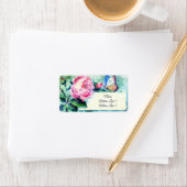 ピンクビクトリアンのバラと蝶 ラベル (インサイチュ)