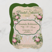 ピンクビクトリアンのバラの緑 招待状 (正面/裏面)