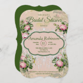 ピンクビクトリアンのバラの緑 招待状 (正面/裏面)