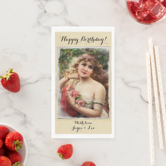 ピンクビクトリアンのバラを持つ女性ロマンチック (インサイチュ)