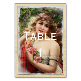 ピンクビクトリアンのバラを持つ女性 テーブルナンバー