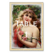 ピンクビクトリアンのバラを持つ女性 テーブルナンバー (正面)