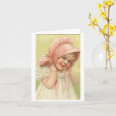 ピンクビクトリアンの帽子をかぶった少女 カード (黄色い花)
