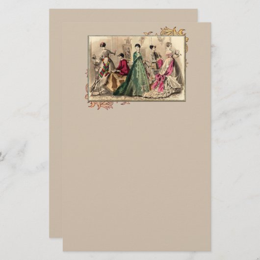 ピンクビクトリアンの文房具を着たドレス 便箋 (正面/裏面)