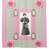 ピンクビクトリアンの白フローラショーカーテン シャワーカーテン (正面)