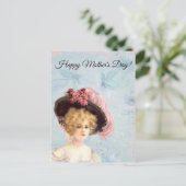 ピンクビクトリアンの羽毛の帽子の女性 ポストカード (スタンド正面)