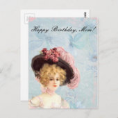 ピンクビクトリアンの羽毛の帽子の女性 ポストカード (正面/裏面)