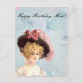 ピンクビクトリアンの羽毛の帽子の女性 ポストカード (正面)