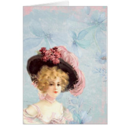 ピンクビクトリアンの羽毛エレガント帽子のヴィンテージ婦人