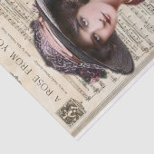 ピンクビクトリアンの花のドレスバラ付き若い女性 薄葉紙 (詳細)