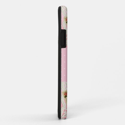 ピンクビクトリアンアンティークファン、ポストカード、水玉模様 Case-Mate iPhoneケース (裏面/右)