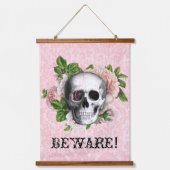 ピンクビクトリアンゴシックスカルハロウィーン警戒サイン 吊り下げ型タペストリー (正面)