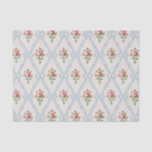 ピンクビクトリアンバラとブルーリボンラティス 薄葉紙 (正面)