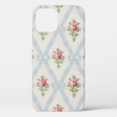 ピンクビクトリアンバラとブルーリボンラティス Case-Mate iPhoneケース (裏面)