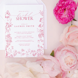 ピンクビクトリアンフローラエレガントブライダルシャワー 招待状