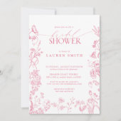 ピンクビクトリアンフローラエレガントブライダルシャワー 招待状 (正面)