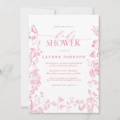 ピンクビクトリアンフローラエレガントベビーシャワー 招待状 (正面)