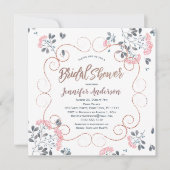 ピンクビクトリアンブルーバラ金ゴールドフローラブライダルシャワー 招待状 (正面)