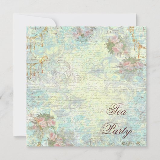 ピンクビクトリアンローズティーパーティー 招待状 (正面)