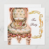 ピンクビクトリアンローズティーパーティー 招待状 (正面/裏面)