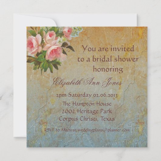 ピンクビクトリアンローズティーパーティー 招待状 (正面)