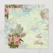 ピンクビクトリアンローズティーパーティー 招待状 (正面/裏面)