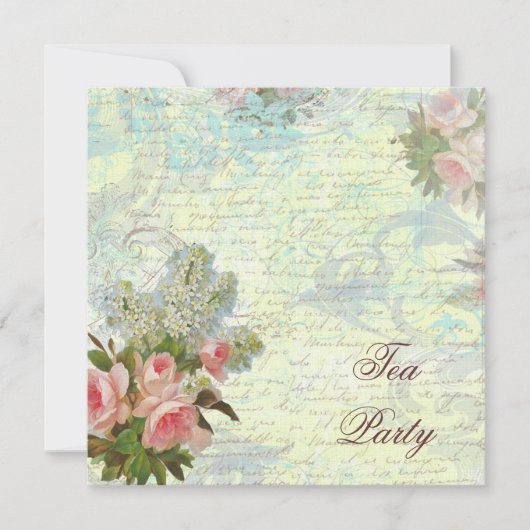 ピンクビクトリアンローズティーパーティー 招待状 (正面)