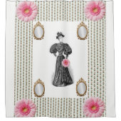 ピンクビクトリアン色の白フローラシャワー シャワーカーテン (正面)