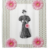 ピンクビクトリアン色の白フローラシャワー シャワーカーテン (正面)