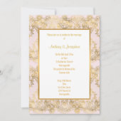 ピンクビクトリアン金ゴールドエレガントな結婚式 招待状 (正面)