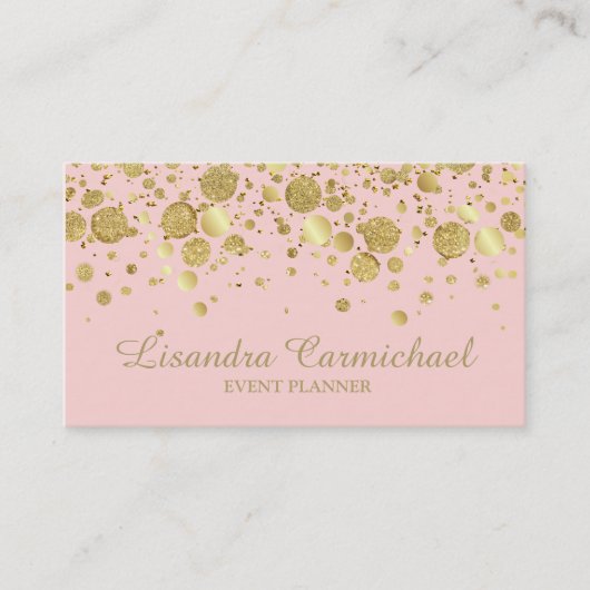 ピンクビジネスカード上のゴールドフォイル紙吹雪 名刺 (正面)