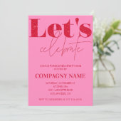 ピンクビジネスパーティー招待状レッツ祝ー 招待状 (スタンド正面)