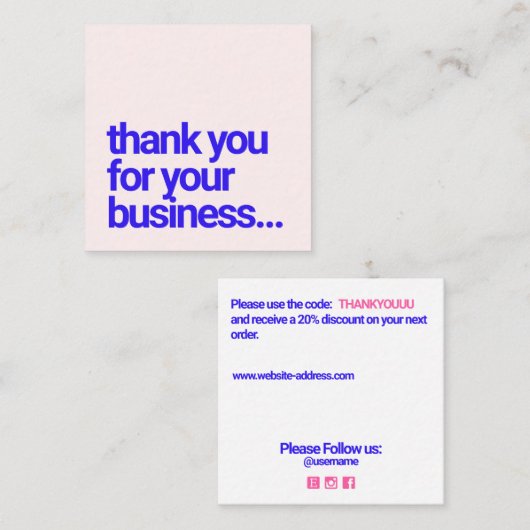 ピンクビジネス割引クーポンをありがとう スクエア名刺 (正面/裏面)