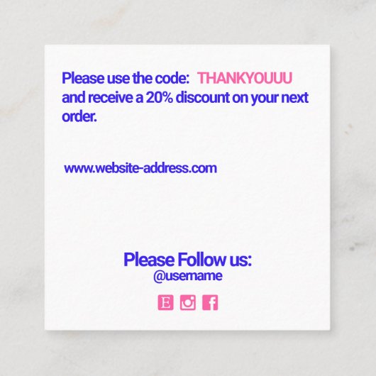 ピンクビジネス割引クーポンをありがとう スクエア名刺 (裏面)