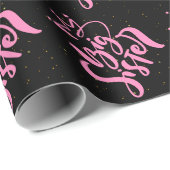 ピンクビッグシスタータイポグラフィ付きグリッター ラッピングペーパー (ロールコーナー)