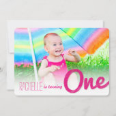 ピンクビッグスケッチ1ベビーガールの誕生日パーティー 招待状 (正面)