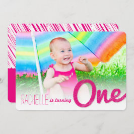 ピンクビッグスケッチ1ベビーガールの誕生日パーティー 招待状