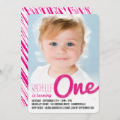 ピンクビッグスケッチ1ベビーガールファースト誕生日パーティー 招待状 (正面/裏面)