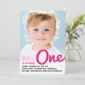 ピンクビッグスケッチ1ベビーガールファースト誕生日パーティー 招待状 (スタンド正面)