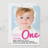 ピンクビッグスケッチ1ベビーガールファースト誕生日パーティー 招待状 (正面)