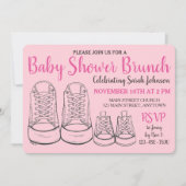 ピンクビッグリトルシューズガール新生児シャワー 招待状 (正面)